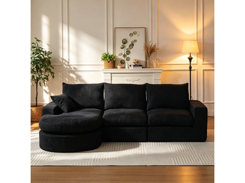  Canapé d’angle, modules incurvés et méridienne, entièrement compressé, mousse, 80x250x160 cm, noir  - Conforama D