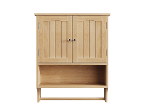 Armoire murale de salle de bains à 2 portes en mdf bois clair, avec niche ouverte et porte-serviettes intégré