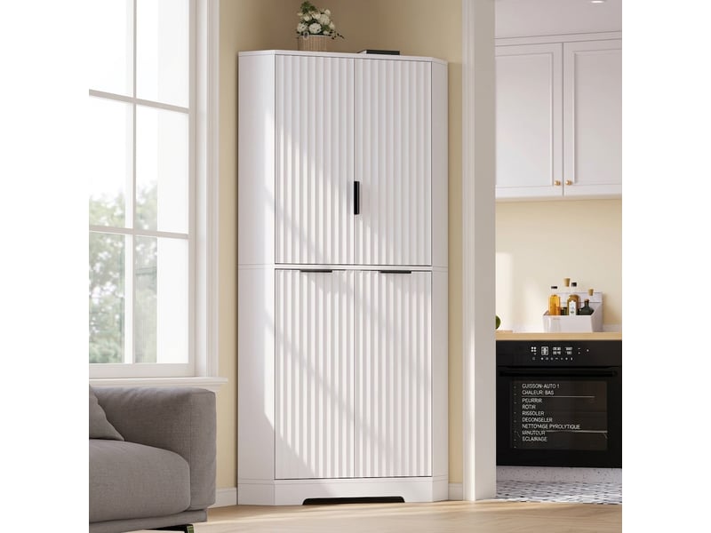  Buffet de cuisine d'angle blanc 60x60x172 cm avec 4 portes et rangements  - Conforama B