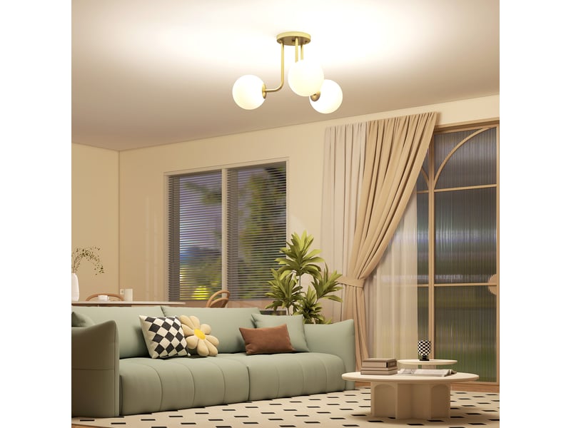  Plafonnier led 25w, luminaire plafonnier 3 lumières avec douilles g9, abat-jour globe, 42 x 42 x 26,5 cm, doré  - Conforama R