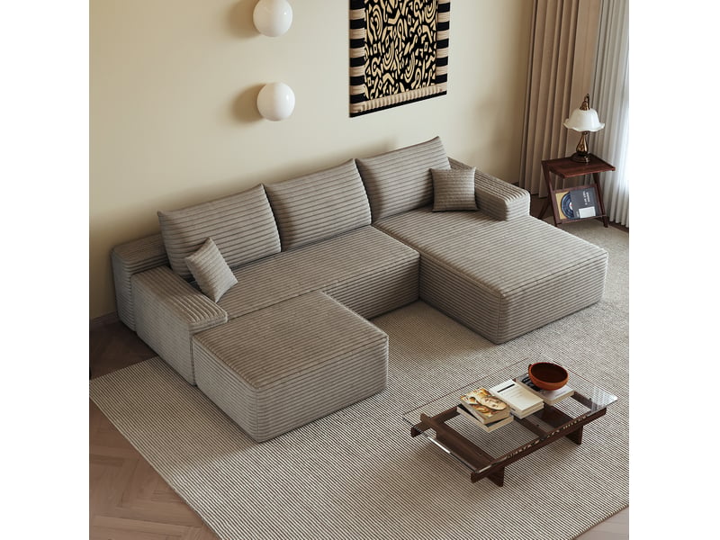 Canapé d'angle modulaire 270x175x83 cm 4 places camel - Conforama B