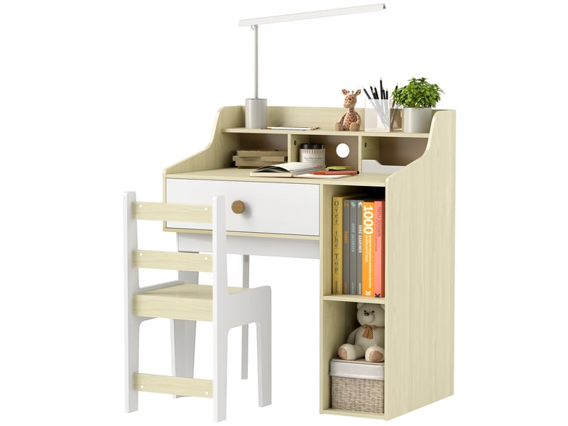  Bureau enfant avec chaise blanc et bois 80,4 x 50 x 96 cm avec rangement et tiroir  - Conforama A