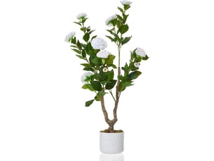 Camélia artificiel 90 cm 20 fleurs plante en pot décoration intérieur extérieur maison entrée