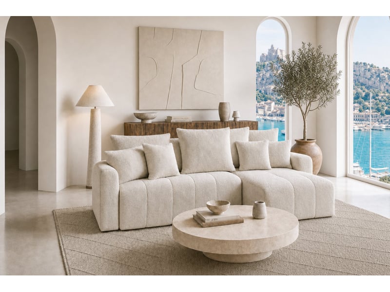  Cassis - canapé d'angle convertible tissu chenille 3 places beige  - Conforama B