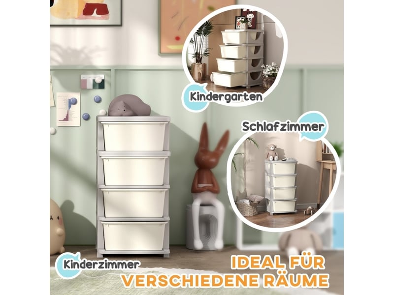  Meuble de rangement enfant 37x37x76 cm crème et gris, plastique, 4 tiroirs amovibles pratiques  - Conforama B