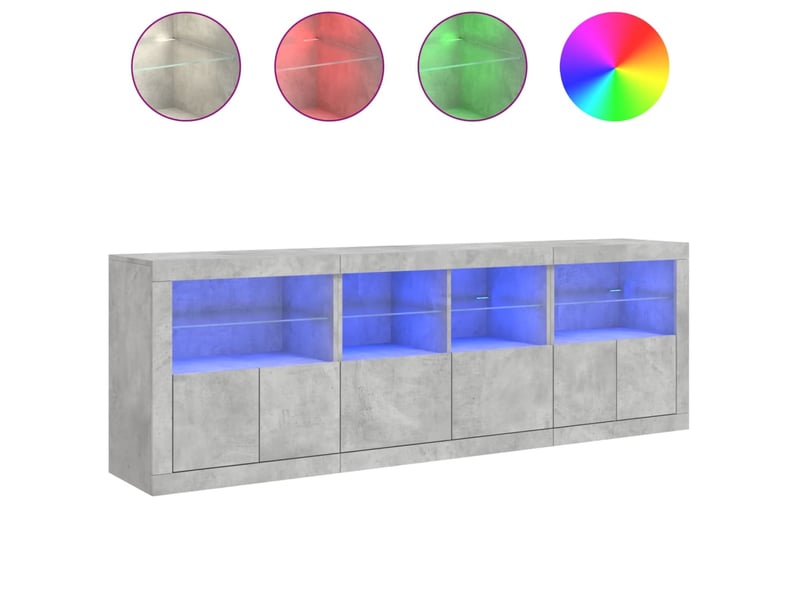 Buffet - bahut - meuble de rangement avec lumières led gris béton 202x37x67 cm - Conforama E