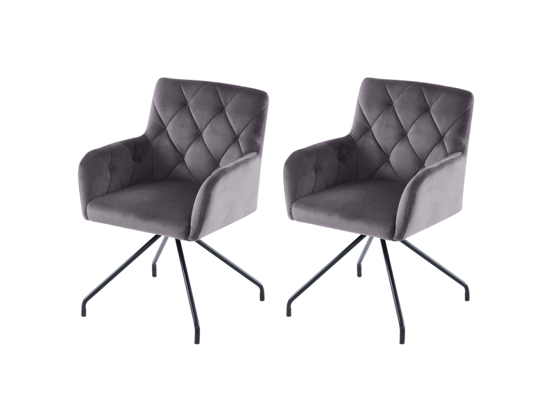  Chaises de salle à manger lot de 2 avec dossier ergonomique - lpospi - accoudoirs, pieds métal, velours - gris foncé  - Conforama A