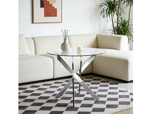 Table à manger ronde 80 x 80 x 75 cm en verre trempé, pieds métal chromé argenté