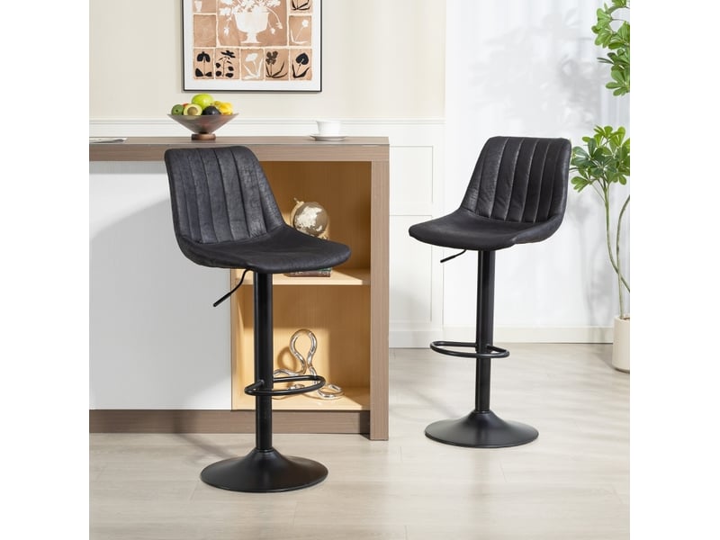  Lot de 2 tabourets de bar rétro noirs avec repose-pieds, hauteur réglable par vérin à gaz  - Conforama B