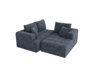 Canapé d'angle modulaire 3 places en tissu bleu, sans cadre, modulable et confortable pour le salon