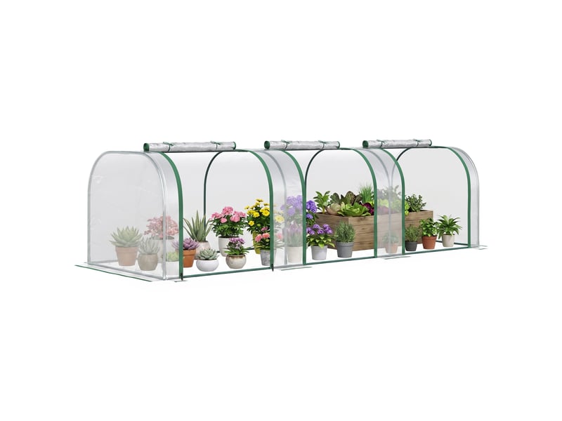  Serre tunnel transparente en pvc et acier avec portes à charnières, 295 x 100 x 80 cm  - Conforama A