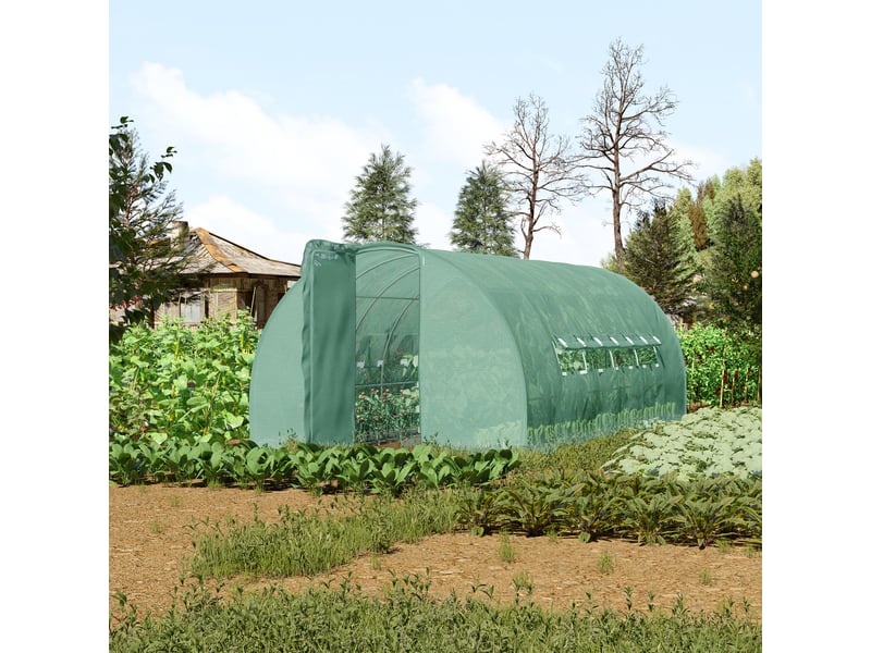  Serre tunnel avec porte et 8 fenêtres, serre de jardin en pe et métal galvanisé, pour la culture des plantes, 600 x 300 x 200 cm  - Conforama C