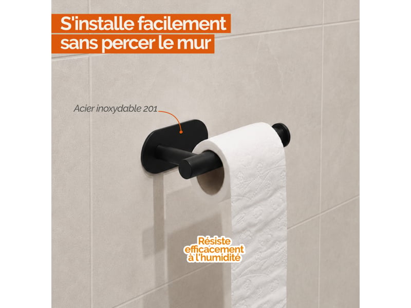  Porte papier wc adhésif mural pour salle de bain ou toilettes, sans perçage - acier inoxydable - noir  - Conforama C