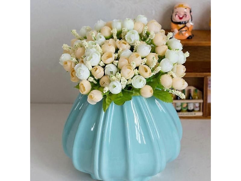  Fleurs artificielles pour décoration de fête, roses, 15 têtes, faux boutons de roses thé en soie, fleurs uniquesrose  - Conforama C