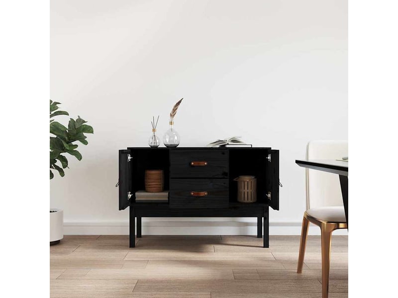  Buffet - bahut - meuble de rangement noir 110x40x78 cm bois massif de pin  - Conforama C