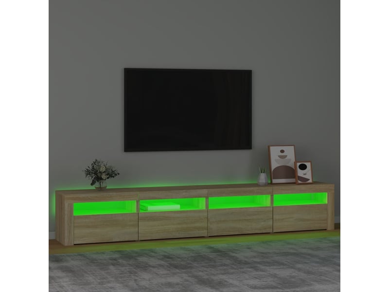Meuble tv - banc tv - meuble de rangement avec lumières led chêne sonoma 240x35x40 cm - Conforama D