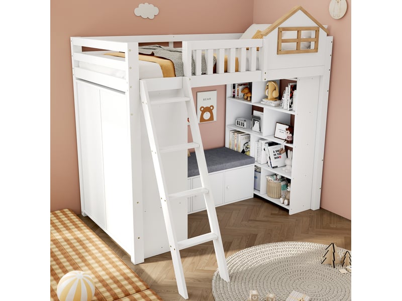 Lit mezzanine enfant 90x200 avec rangement evryae - Conforama D