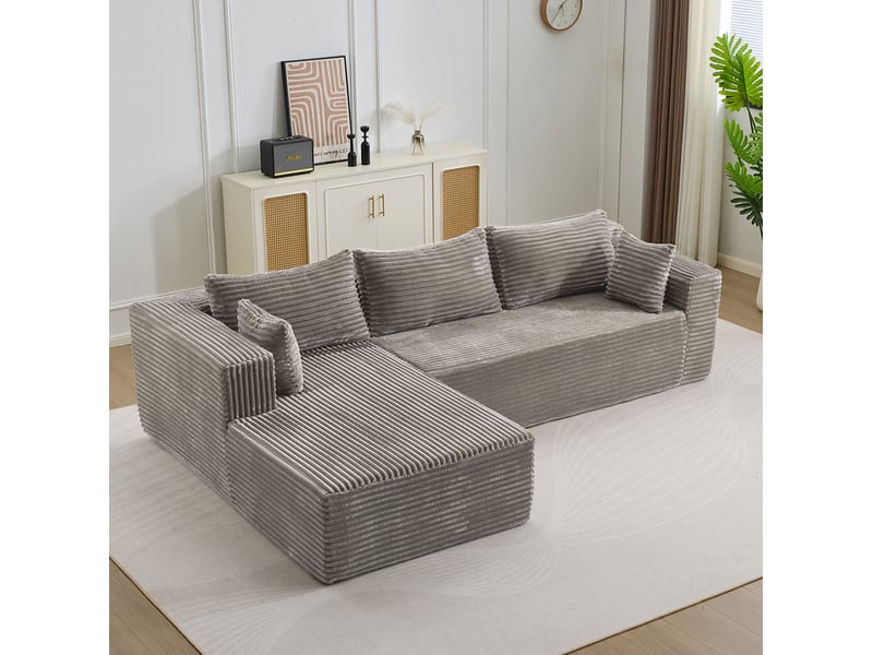 Canapé d’angle modulable modenvie 2 places avec chaise longue en velours côtelé gris 279 x 179 x 83 cm - Conforama B