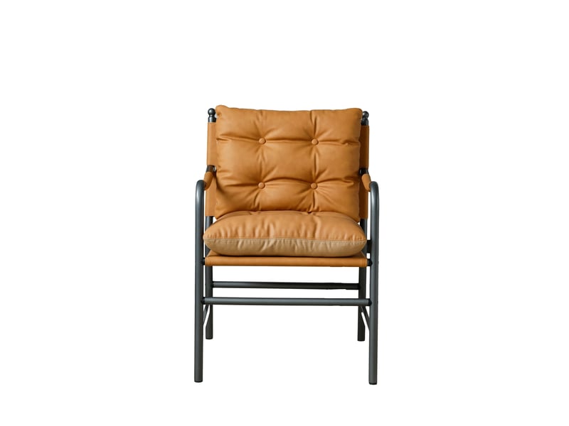  Fauteuil d’appoint en cuir, style mid-century modern, structure en métal noir, pour salon et chambre  - Conforama A