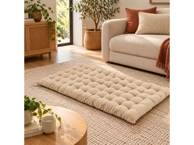  Matelas de sol capitonné, coussin - 60 x 120 x 10 cm - coton - beige  - Conforama C