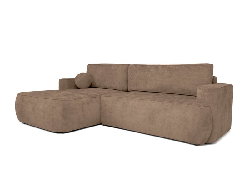 Canapé d'angle gauche cassis avec coffre de rangement en tissu chenille - marron glacé CASSIS - Conforama E