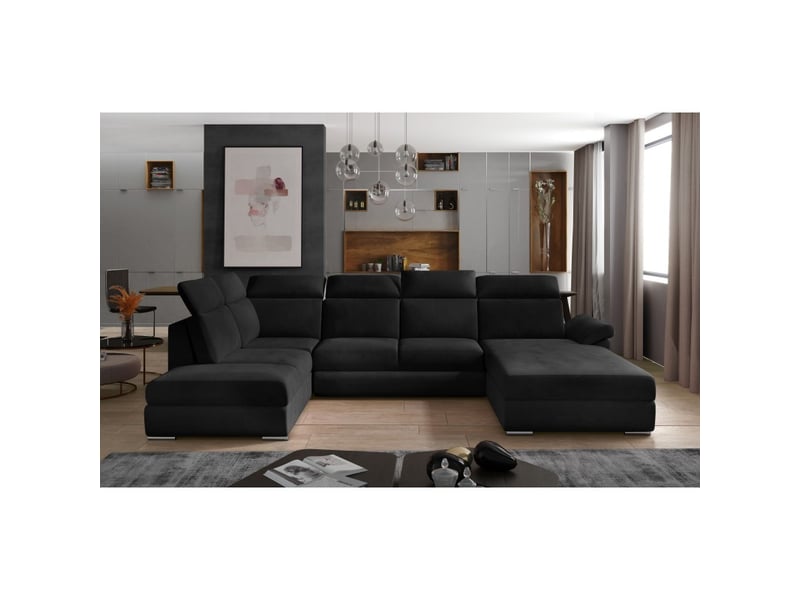 Canapé panoramique convertible majesta 5 places noir – angle droit avec coffre – version 2 - Conforama B