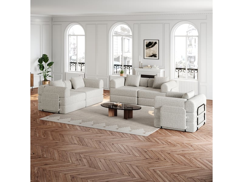  Canapé-lit 2 en 1 en chenille avec rangement dans l’accoudoir, trois cadres métalliques et plusieurs configurations possibles  - Conforama B