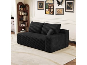Canapé d'angle droit 2 places tissu velours côtelé assise profonde méridienne sans montage salon appartement compact noir