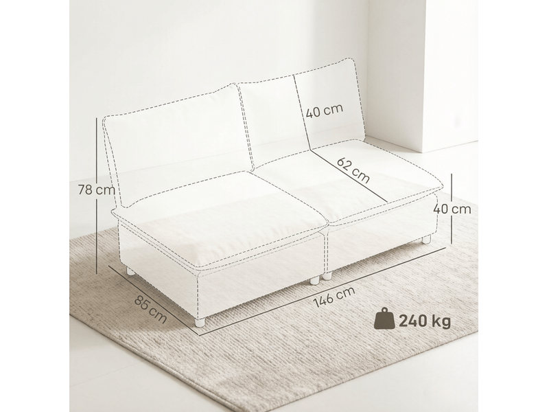 Canapé 2 places tcqpz 146 x 85 x 78 cm sans accoudoirs tissu crème - Conforama C