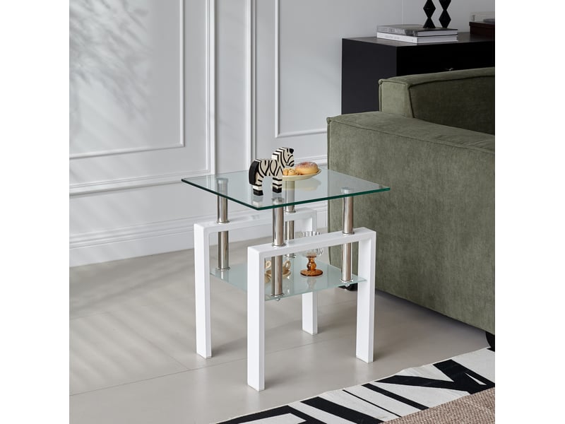 Lot de 2 tables d'appoint 45x45x52 cm 2 niveaux blanc et transparent - Conforama B