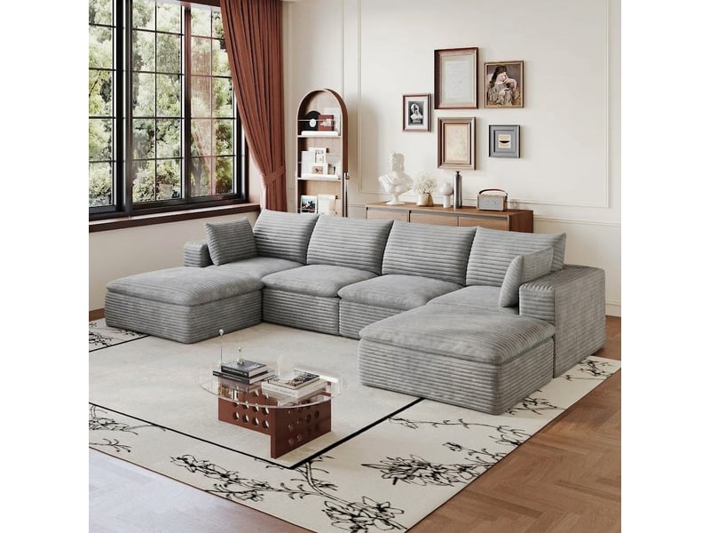  Canapé nuage en velours côtelé 340 cm grand canapé 6 places gris foncé modulable sans montage  - Conforama D