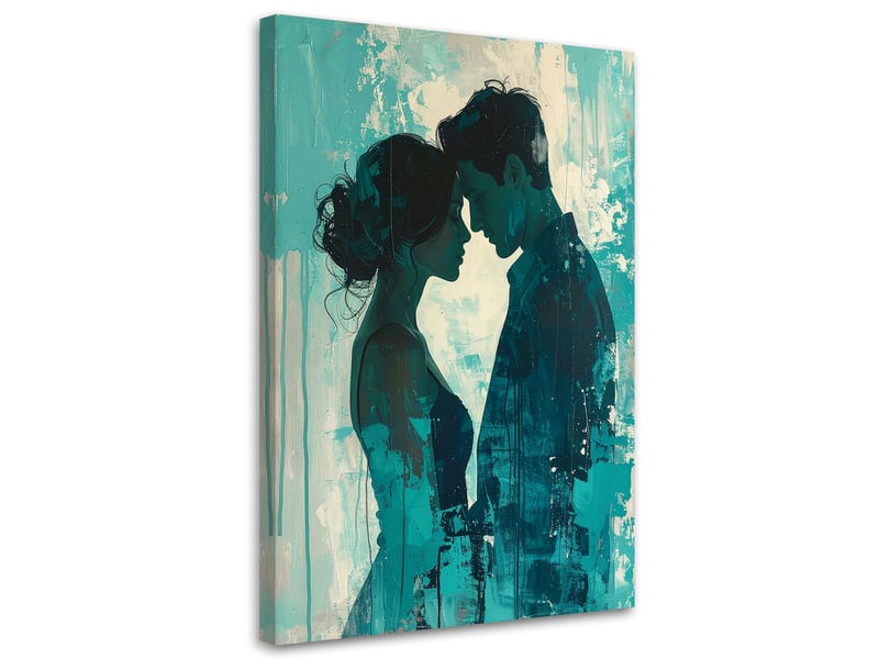  Tableaux, couple romantique s'embrassant sur fond turquoise 30x45 1312615722 - Conforama A