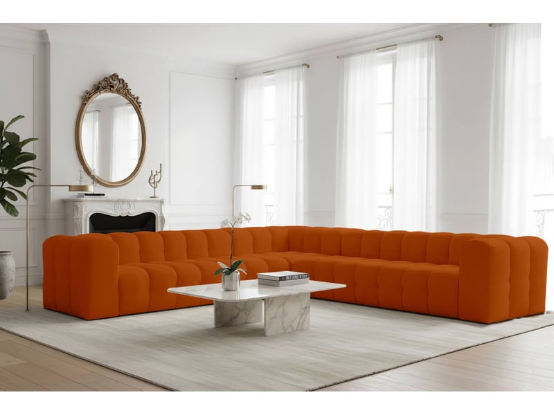 Canapé d'angle réversible miloe 8 places avec accoudoirs en velours - terracotta MILOE - Conforama B