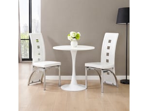 Chaises de salle à manger lot de 2 avec dossier ajouré ergonomique  - pieds métal, simili cuir blanc argenté