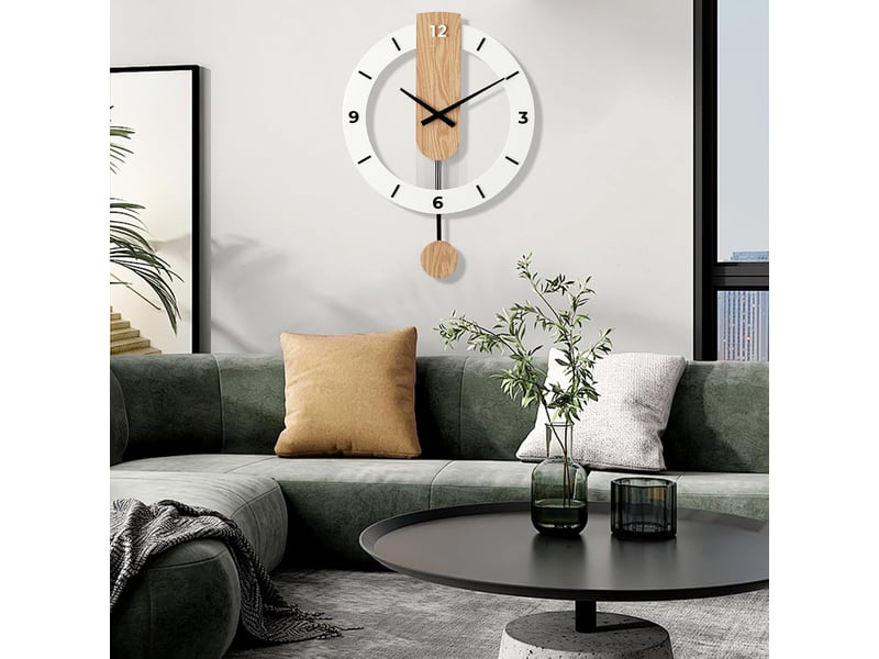  Horloge murale à balancier – horloge murale artistique – mouvement à quartz – horloge murale créative – blanc, 12 pouces  - Conforama E