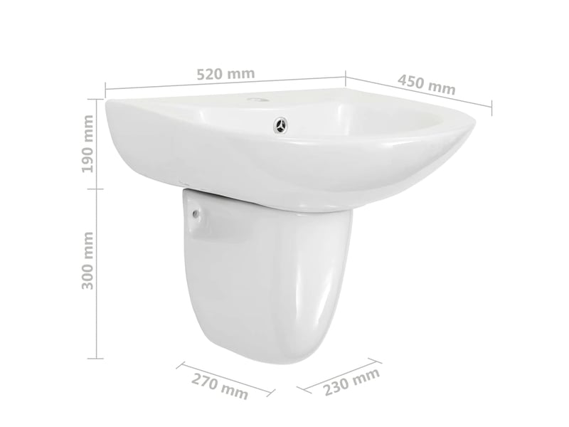 Lavabo de bain mural blanc 52 x 45 x 49 cm céramique émaillée cf65635 - Conforama E