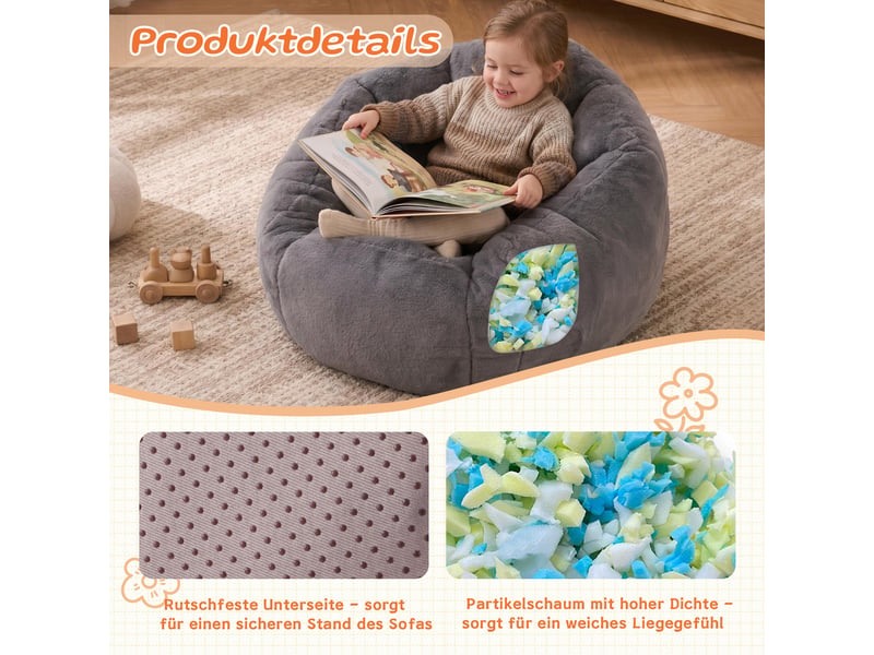  Pouf poire petit format enfant 75 x 70 x 52 cm gris clair, fausse fourrure douce, fauteuil lounge sans montage  - Conforama B