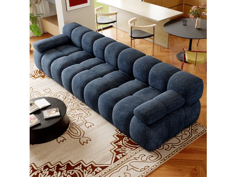 Canapé 3 places en tissu chenille bleu 300x100x68 cm - Conforama W
