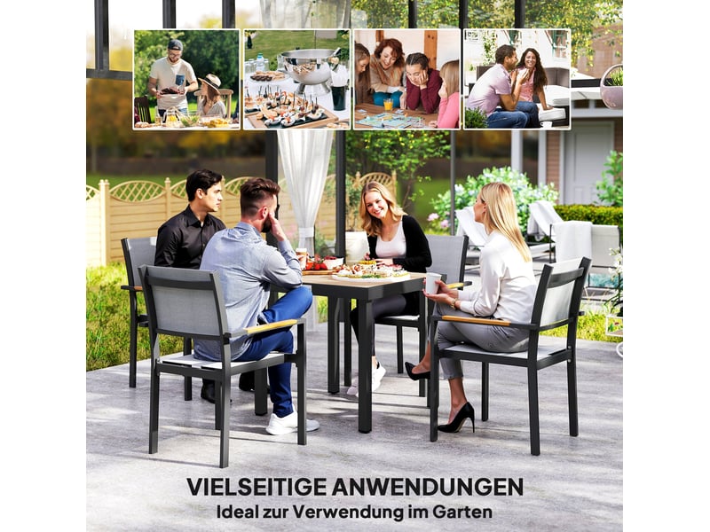  Table de jardin 78 x 78 x 74 cm naturel et noir, plateau aspect bois, cadre aluminium pour 4 personnes  - Conforama E