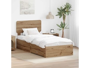 Lit adulte, lit simple, cadre de lit chêne artisanal 90x200cm bois d'ingénierie cf5706