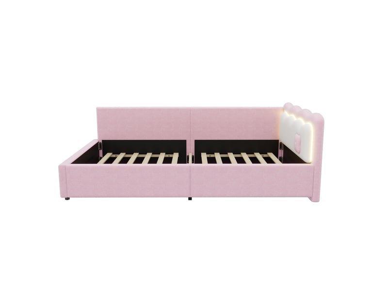 Lit d'enfant 90 × 200 cm, éclairage d'ambiance led, aspect feutre, rose - Conforama E