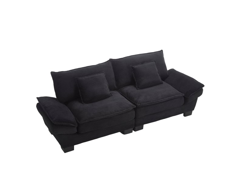  Canapé droit, 2 places, design simple, pieds en plastique, cadre en bois, oreillers latéraux, moderne, velours, noir  - Conforama A