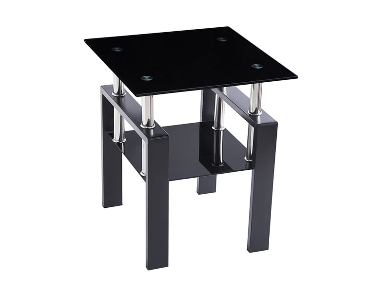  Table d’appoint rectangulaire avec plateau en verre trempé - lpospi - pieds tubulaires en métal, verre noir  - Conforama E