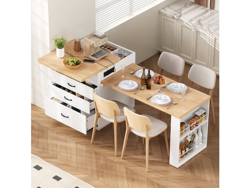  Table repas extensible mobile led mdf blanc 125 5 71 93 cm rangement cuisine salon homvra  - Conforama D