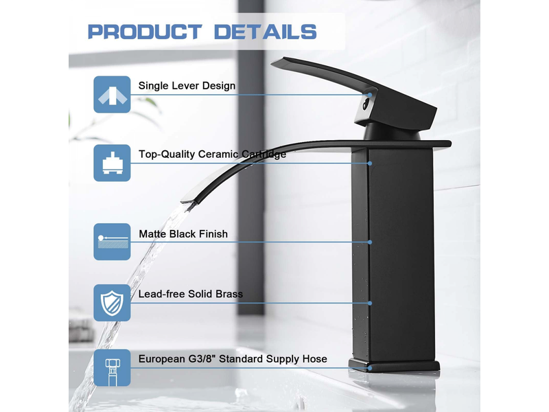  Moderne robinet lavabo design elégant, mitigeur lavabo salle de bain en laiton, robinetterie cascade noir g 38  - Conforama D