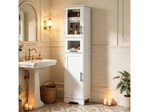 Colonne salle de bain sur pied, 2 portes, 1 tiroir, étagères réglables