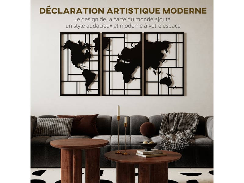  Lot de 3 décorations murales en métal moderne, sculpture murale en métal géométriques abstraites, noir, 50 x 80 cm  - Conforama A