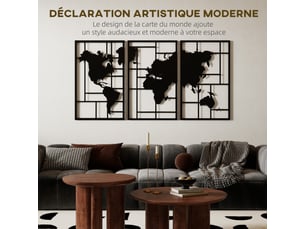 Lot de 3 décorations murales en métal moderne, sculpture murale en métal géométriques abstraites, noir, 50 x 80 cm
