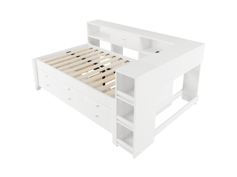 Lit gigogne enfant 90x200 cm blanc bois, 3 tiroirs, lit d'appoint coulissant et port usb pour chambre - Conforama D