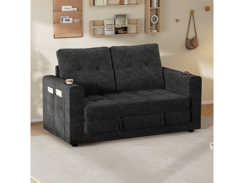  Canapé convertible - 141×79×93cm, canapé-lit double gris, triple extensible, dossier amovible, 141 x 79 x 93 cm  - Conforama D